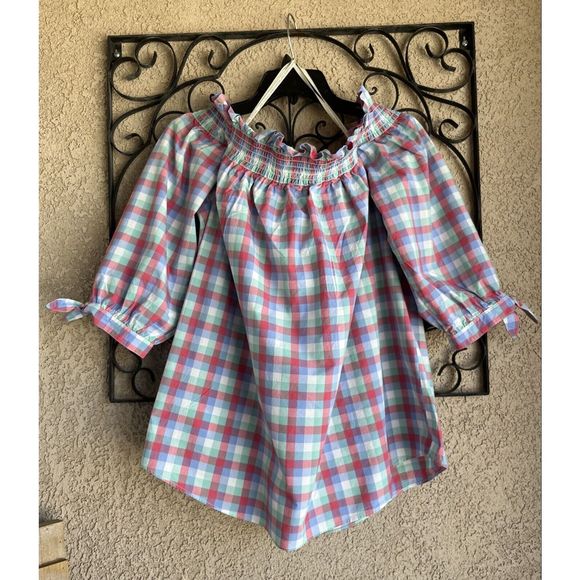 Kate Spade off the shoulder gingham plaid blouse - size M - multicolor - Picture 5 of 7